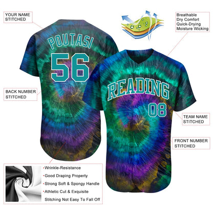 Custom Tie Dye Teal-White 3D Authentic Baseball Jersey - Sky-Custom