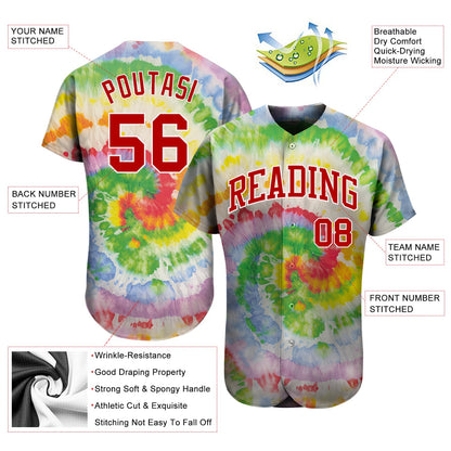 Custom Tie Dye Red-White 3D Authentic Baseball Jersey - Sky-Custom