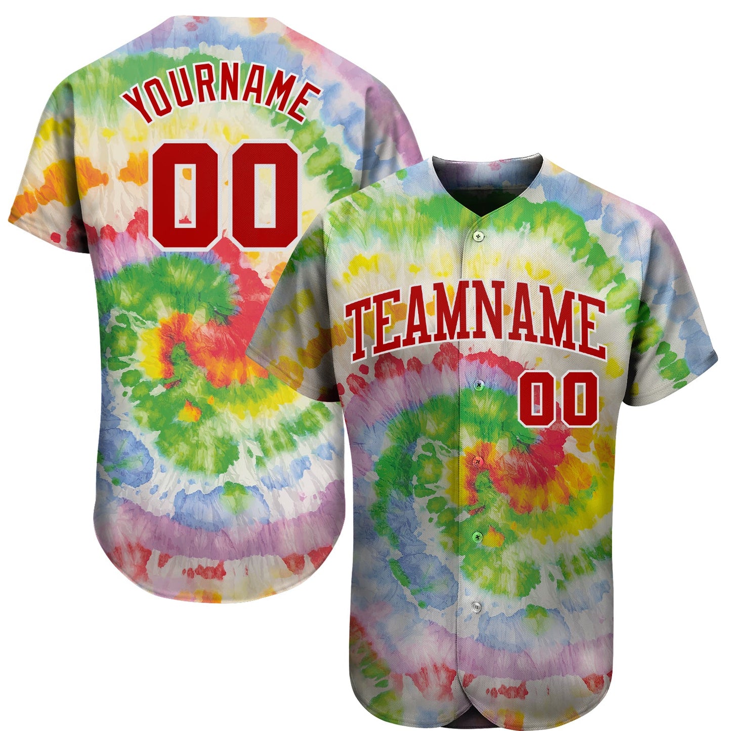 Custom Tie Dye Red-White 3D Authentic Baseball Jersey - Sky-Custom