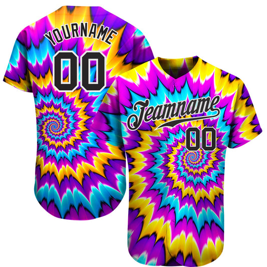 Custom Tie Dye Black-White 3D Authentic Baseball Jersey - Sky-Custom