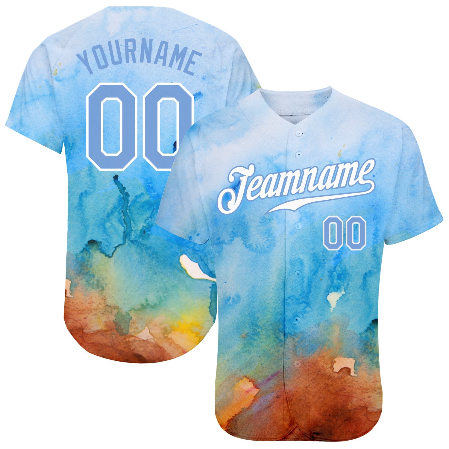 Custom Tie Dye Light Blue-White 3D Authentic Baseball Jersey - Sky-Custom