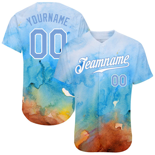 Custom Tie Dye Light Blue-White 3D Authentic Baseball Jersey - Sky-Custom