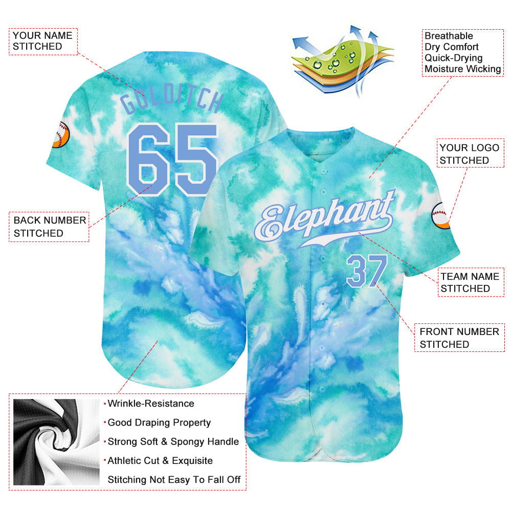 Custom Tie Dye Light Blue-White 3D Authentic Baseball Jersey - Sky-Custom