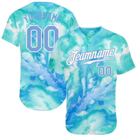 Custom Tie Dye Light Blue-White 3D Authentic Baseball Jersey - Sky-Custom