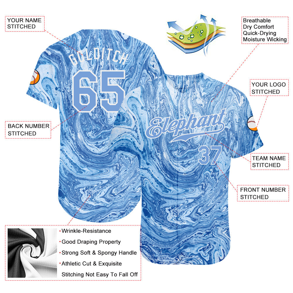 Custom Tie Dye Light Blue-White 3D Authentic Baseball Jersey - Sky-Custom