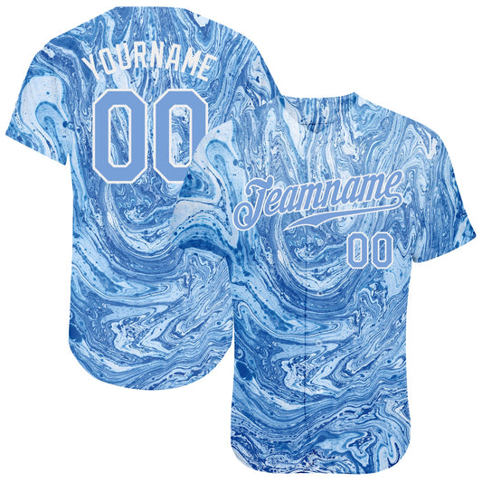 Custom Tie Dye Light Blue-White 3D Authentic Baseball Jersey - Sky-Custom