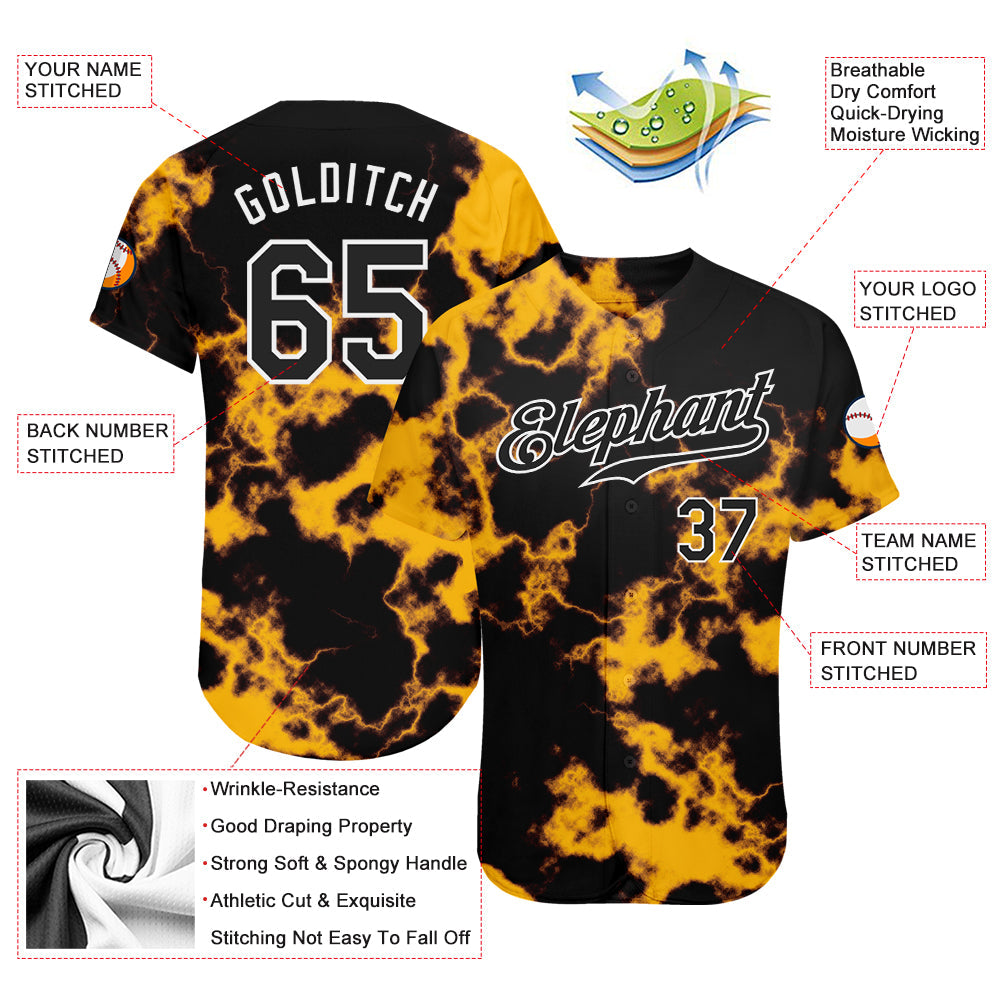 Custom Tie Dye Black-White 3D Authentic Baseball Jersey - Sky-Custom