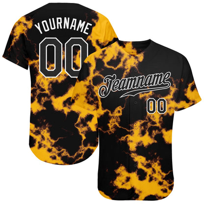 Custom Tie Dye Black-White 3D Authentic Baseball Jersey - Sky-Custom