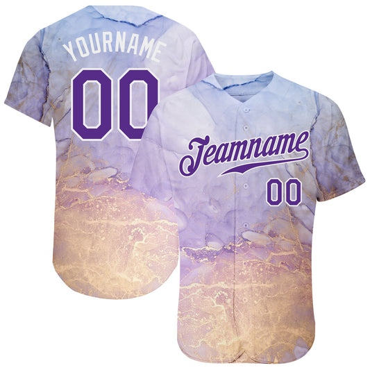 Custom Tie Dye Purple-White 3D Authentic Baseball Jersey - Sky-Custom