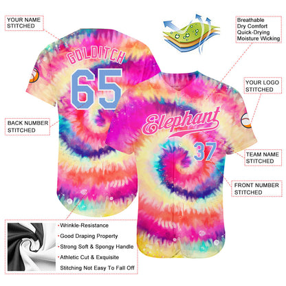 Custom Tie Dye Light Blue-White 3D Rainbow Authentic Baseball Jersey - Sky-Custom