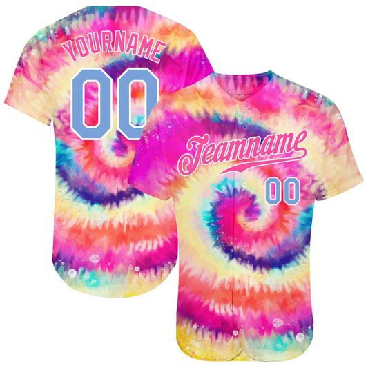 Custom Tie Dye Light Blue-White 3D Rainbow Authentic Baseball Jersey - Sky-Custom