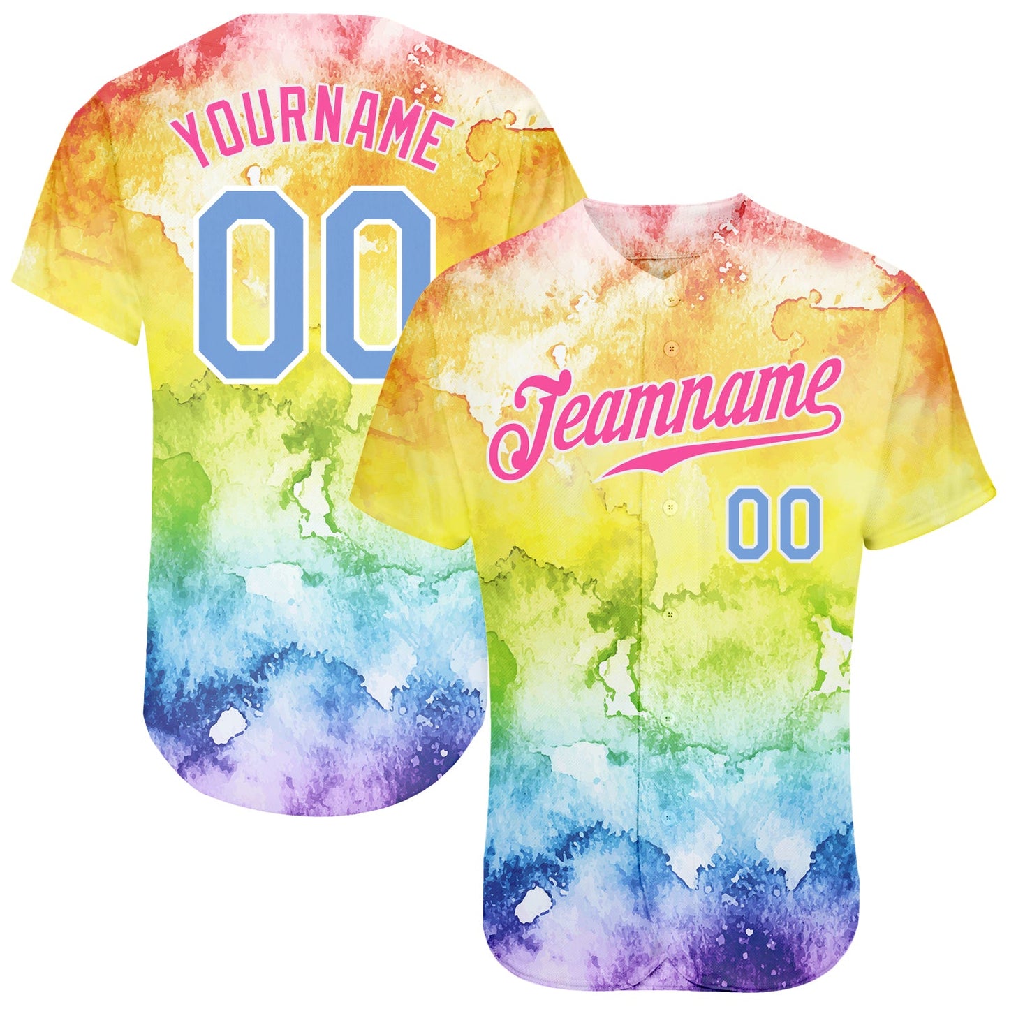 Custom Tie Dye Light Blue-Pink 3D Rainbow Authentic Baseball Jersey - Sky-Custom