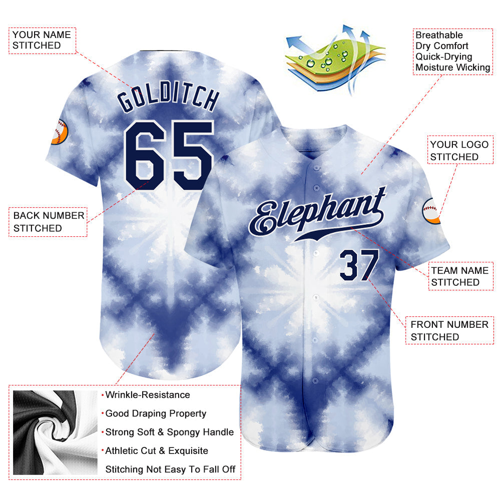 Custom Tie Dye Navy-White 3D Shibori Authentic Baseball Jersey - Sky-Custom