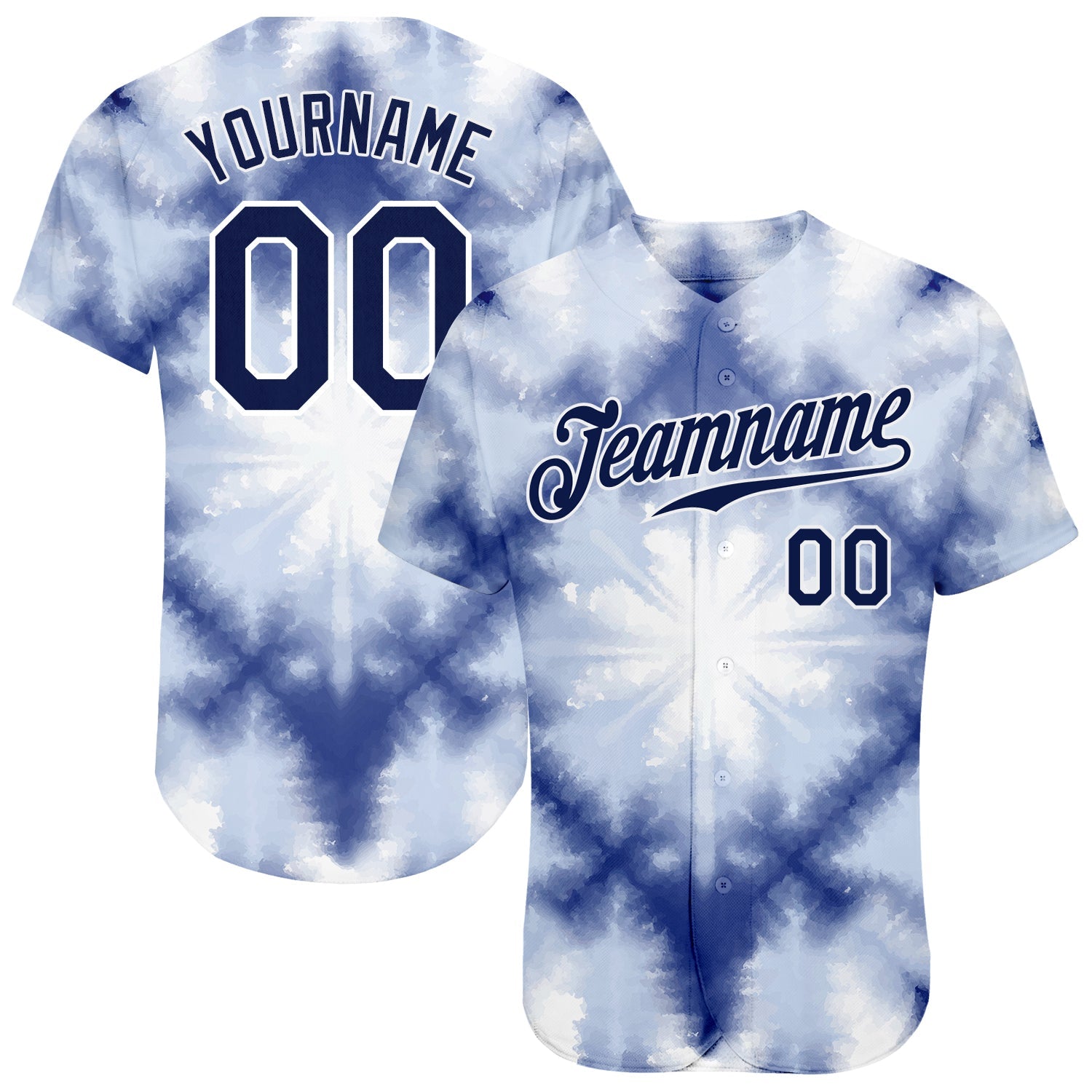 Custom Tie Dye Navy-White 3D Shibori Authentic Baseball Jersey - Sky-Custom