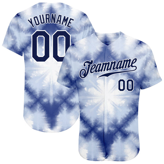 Custom Tie Dye Navy-White 3D Shibori Authentic Baseball Jersey - Sky-Custom