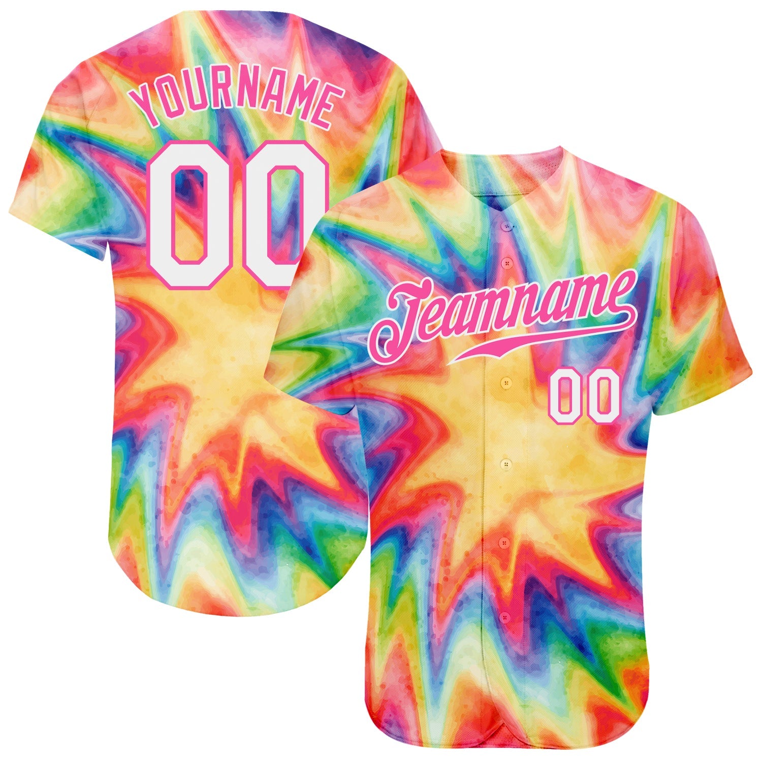 Custom Tie Dye White-Pink 3D Watercolor Rainbow Authentic Baseball Jersey - Sky-Custom