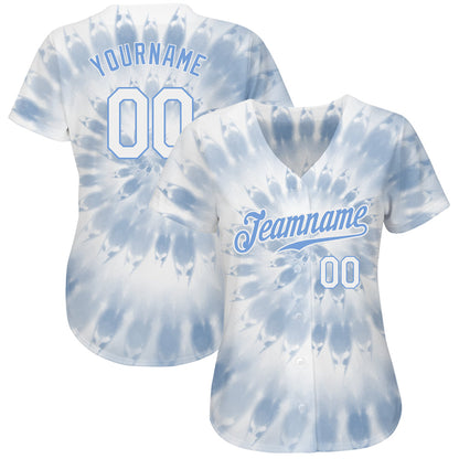 Custom Tie Dye White-Light Blue 3D Watercolor Authentic Baseball Jersey - Sky-Custom