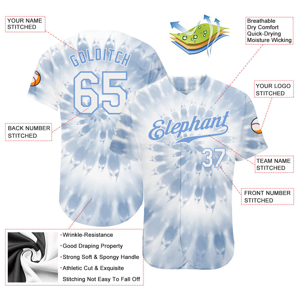 Custom Tie Dye White-Light Blue 3D Watercolor Authentic Baseball Jersey - Sky-Custom