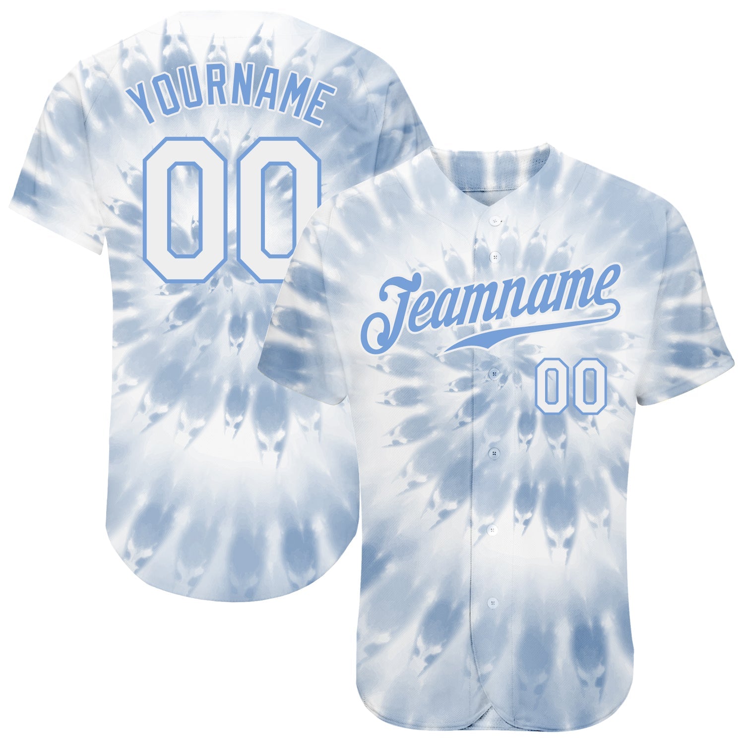 Custom Tie Dye White-Light Blue 3D Watercolor Authentic Baseball Jersey - Sky-Custom