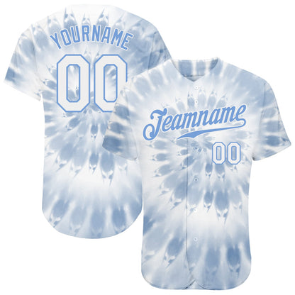 Custom Tie Dye White-Light Blue 3D Watercolor Authentic Baseball Jersey - Sky-Custom