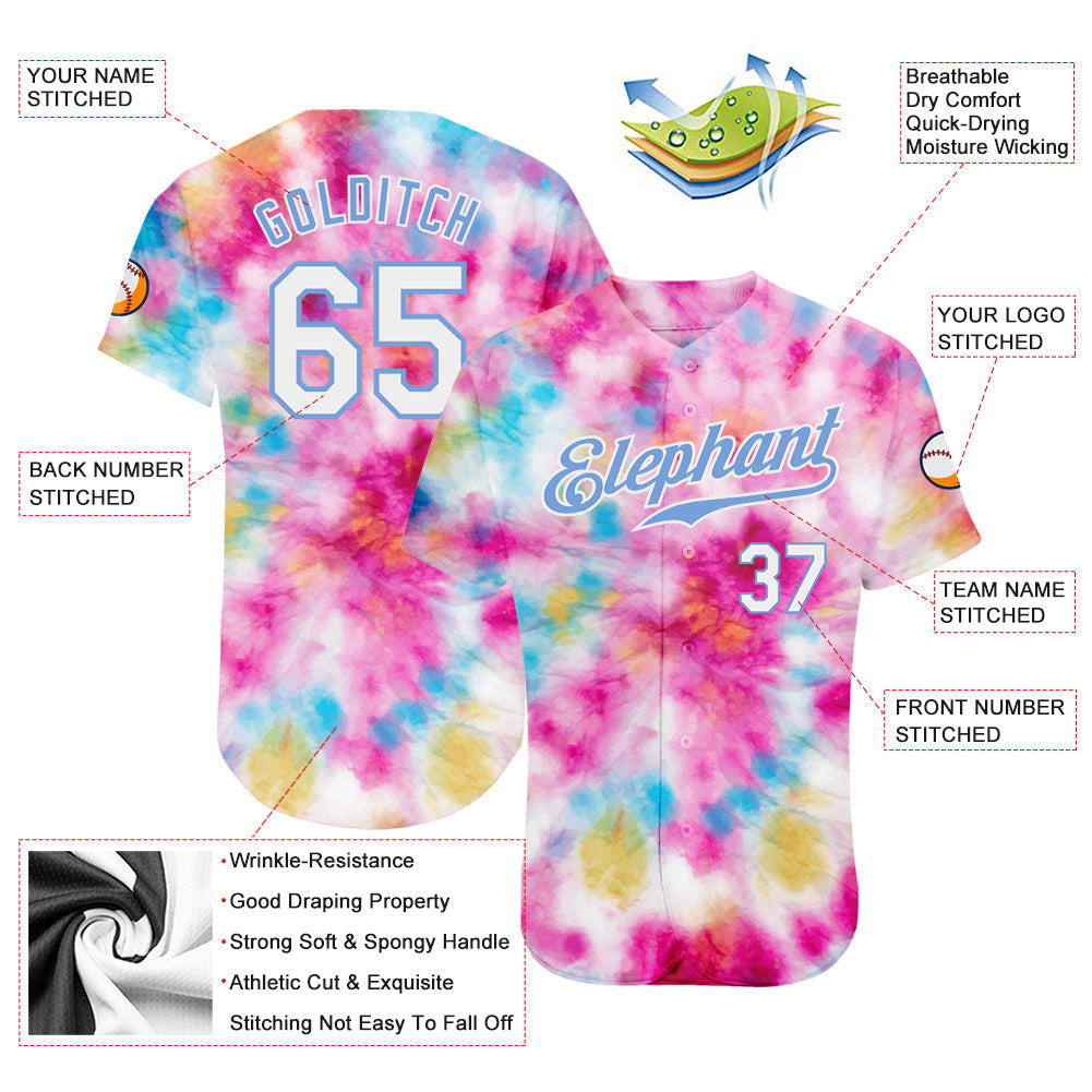 Custom Tie Dye White-Light Blue 3D Colorful Watercolor Authentic Baseball Jersey - Sky-Custom