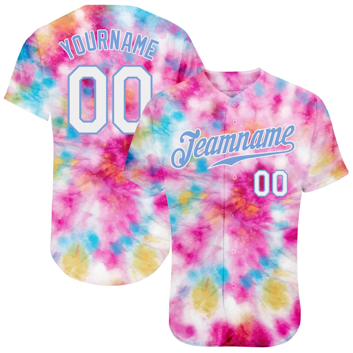 Custom Tie Dye White-Light Blue 3D Colorful Watercolor Authentic Baseball Jersey - Sky-Custom