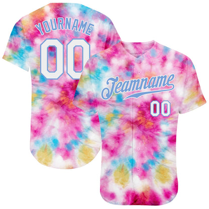 Custom Tie Dye White-Light Blue 3D Colorful Watercolor Authentic Baseball Jersey - Sky-Custom