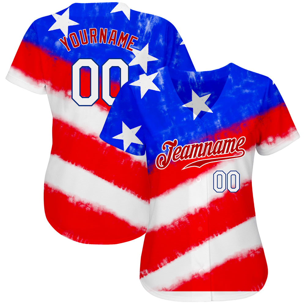 Custom Tie Dye White-Royal 3D American Flag Authentic Baseball Jersey - Sky-Custom
