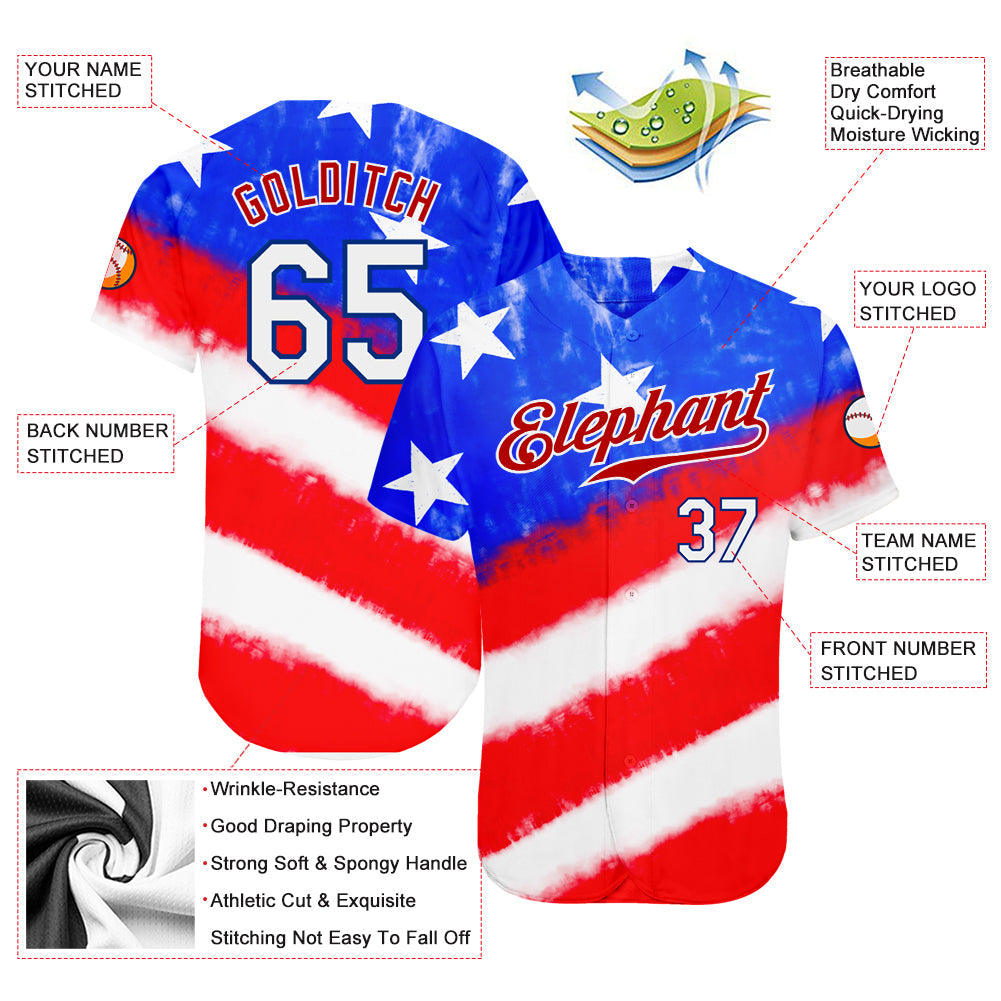 Custom Tie Dye White-Royal 3D American Flag Authentic Baseball Jersey - Sky-Custom