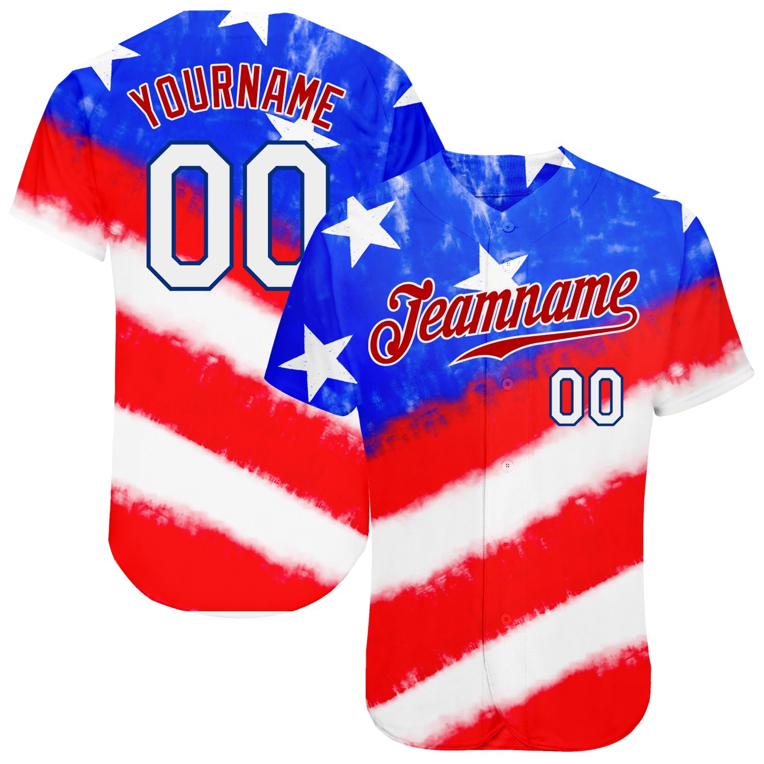 Custom Tie Dye White-Royal 3D American Flag Authentic Baseball Jersey - Sky-Custom