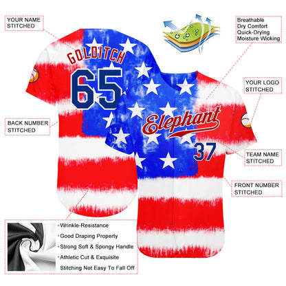 Custom Tie Dye Royal-Red 3D American Flag Authentic Baseball Jersey - Sky-Custom
