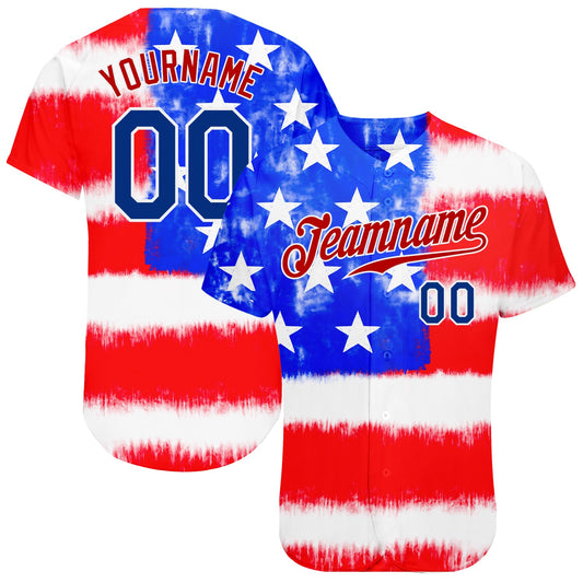 Custom Tie Dye Royal-Red 3D American Flag Authentic Baseball Jersey - Sky-Custom