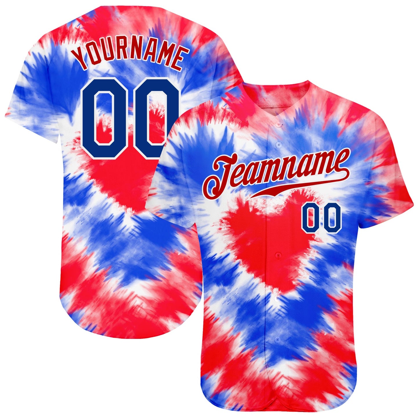 Custom Tie Dye Royal-Red 3D American Flag Authentic Baseball Jersey - Sky-Custom