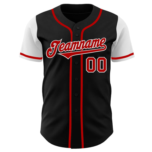 Custom Black Red-White Authentic Two Tone Baseball Jersey - Sky-Custom