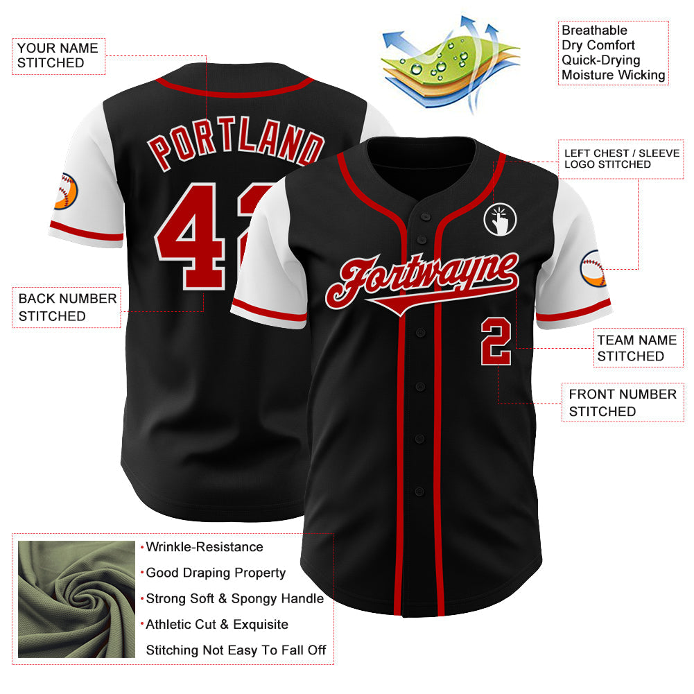Custom Black Red-White Authentic Two Tone Baseball Jersey - Sky-Custom