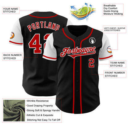 Custom Black Red-White Authentic Two Tone Baseball Jersey - Sky-Custom