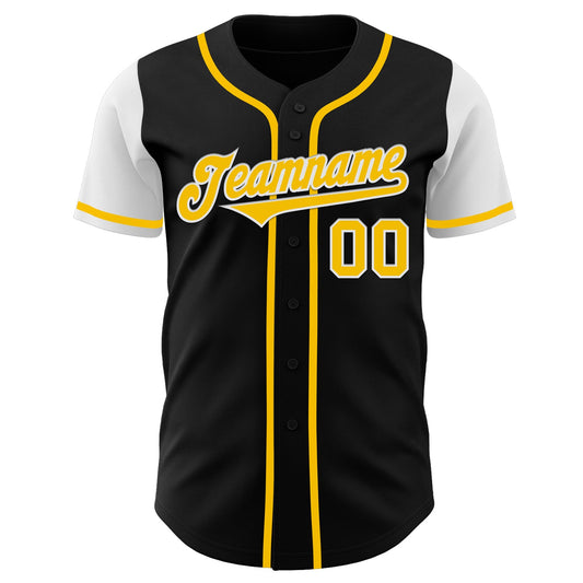 Custom Black Gold-White Authentic Two Tone Baseball Jersey - Sky-Custom