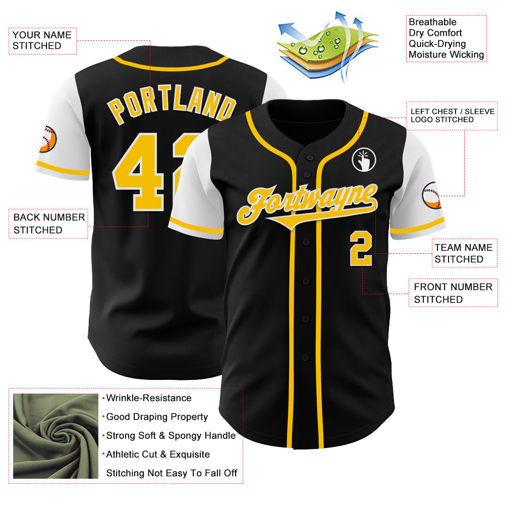 Custom Black Gold-White Authentic Two Tone Baseball Jersey - Sky-Custom
