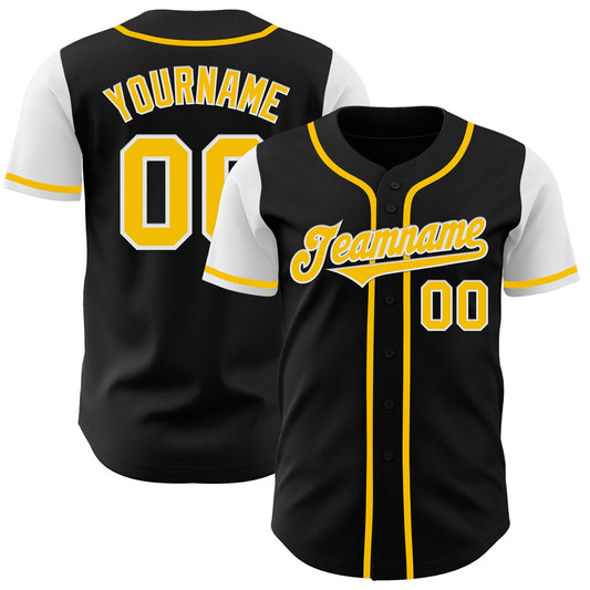 Custom Black Gold-White Authentic Two Tone Baseball Jersey - Sky-Custom