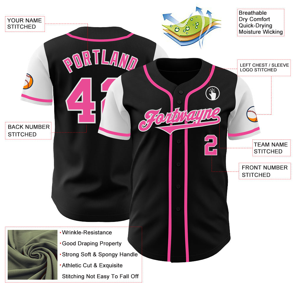 Custom Black Pink-White Authentic Two Tone Baseball Jersey - Sky-Custom