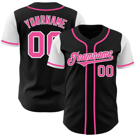Custom Black Pink-White Authentic Two Tone Baseball Jersey - Sky-Custom
