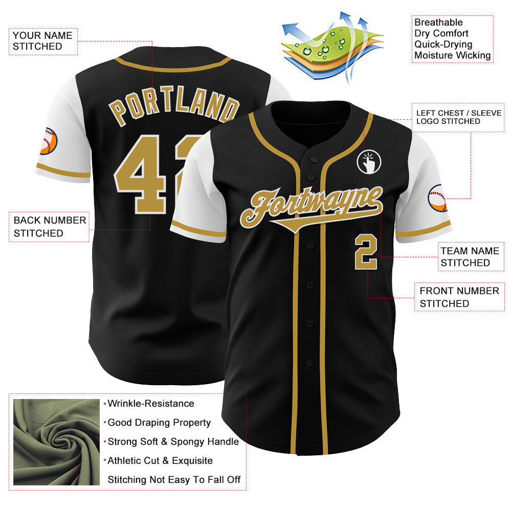 Custom Black Old Gold-White Authentic Two Tone Baseball Jersey - Sky-Custom