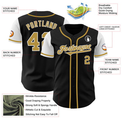 Custom Black Old Gold-White Authentic Two Tone Baseball Jersey - Sky-Custom