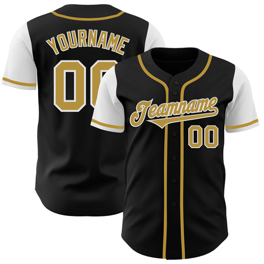 Custom Black Old Gold-White Authentic Two Tone Baseball Jersey - Sky-Custom