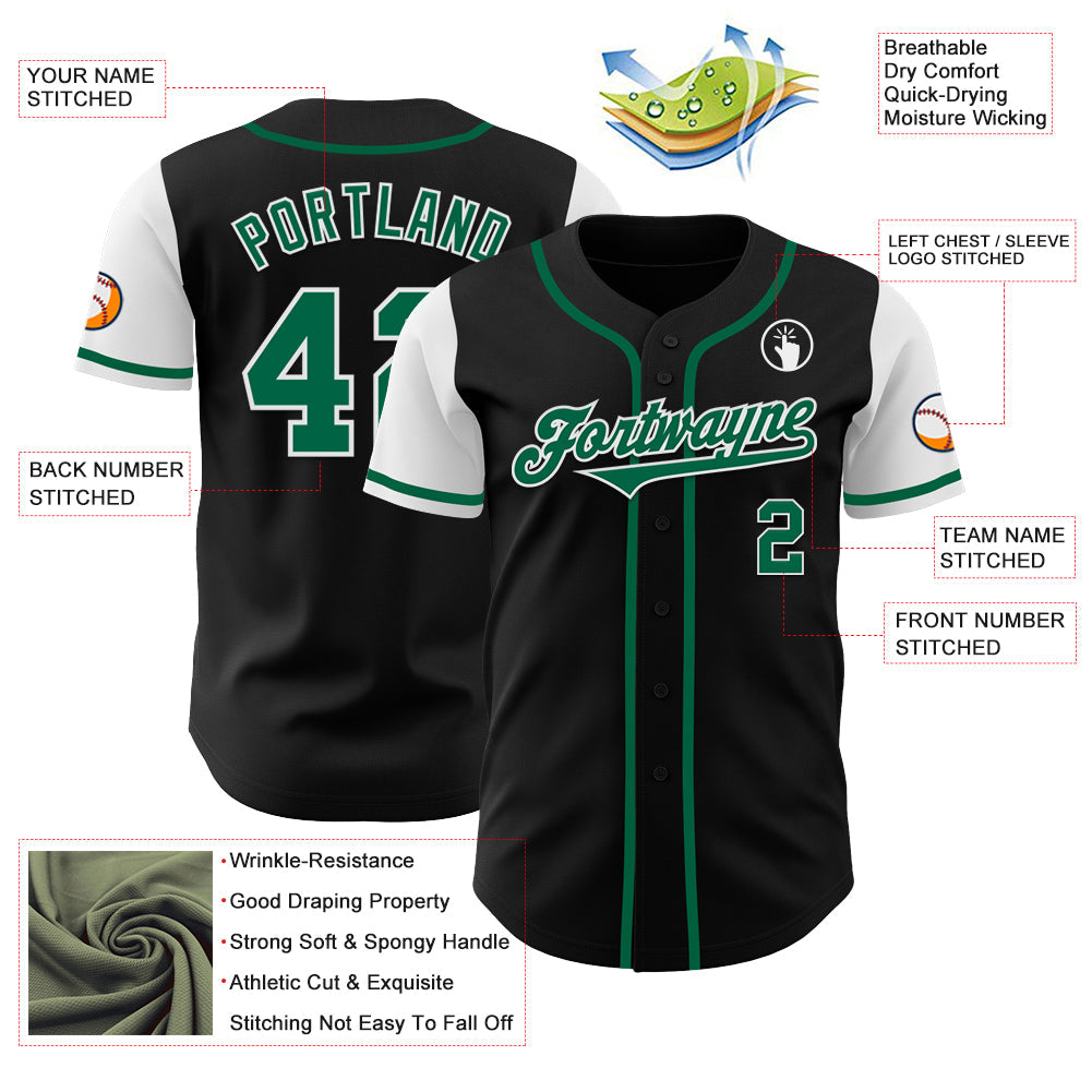 Custom Black Kelly Green-White Authentic Two Tone Baseball Jersey - Sky-Custom