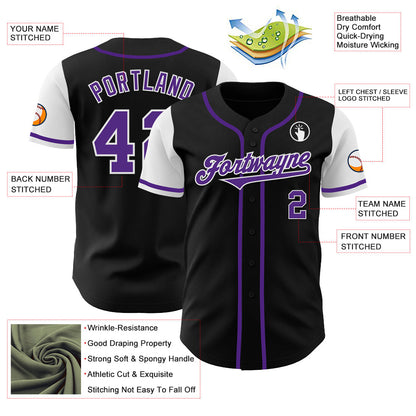 Custom Black Purple-White Authentic Two Tone Baseball Jersey - Sky-Custom