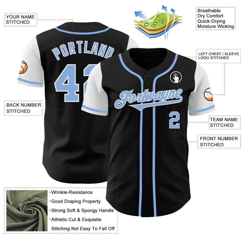 Custom Black Light Blue-White Authentic Two Tone Baseball Jersey - Sky-Custom
