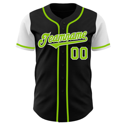 Custom Black Neon Green-White Authentic Two Tone Baseball Jersey - Sky-Custom