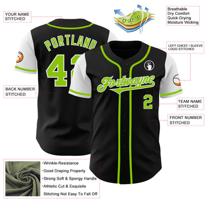 Custom Black Neon Green-White Authentic Two Tone Baseball Jersey - Sky-Custom