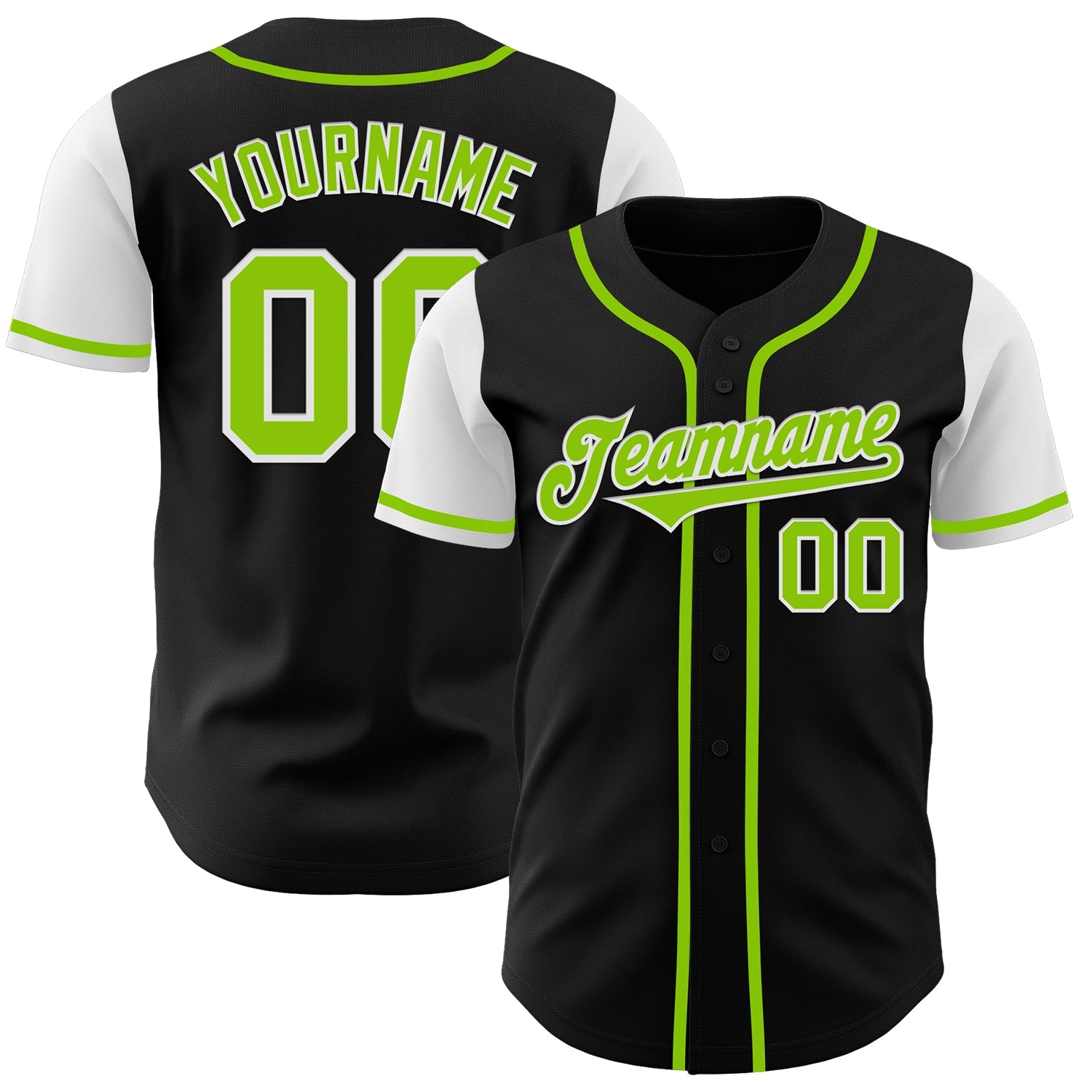 Custom Black Neon Green-White Authentic Two Tone Baseball Jersey - Sky-Custom